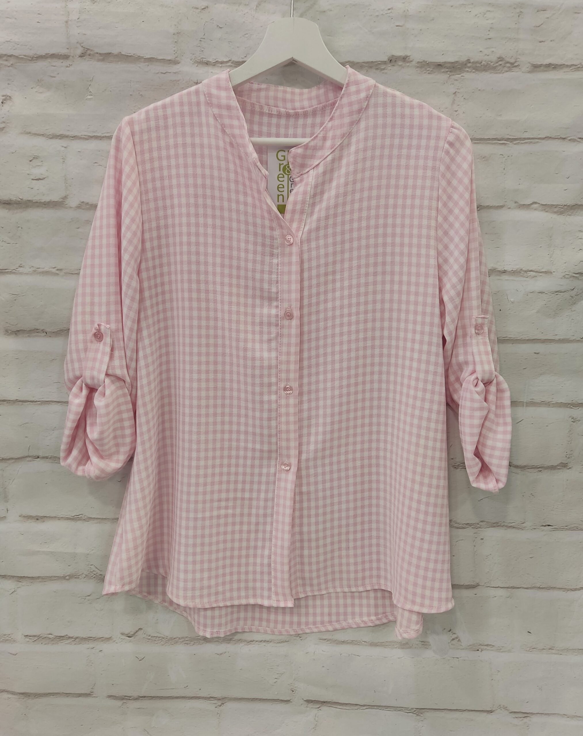Camisa cuadros cuello mao
