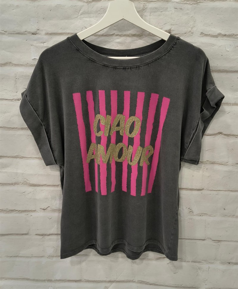 Camiseta gris lavado print